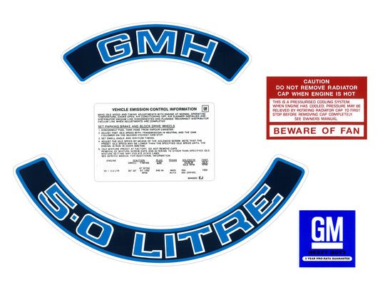 Engine Decal Kit ‘5.0 Litre’ (Blue) Holden HZ WB VB - ED1030
