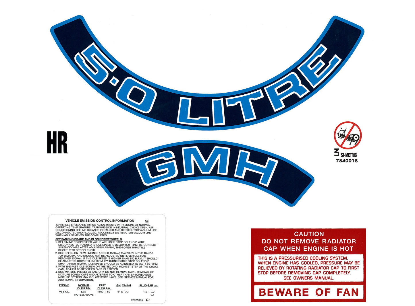 Engine Decal Kit ‘5.0 Litre’ (Blue) Holden VK - ED1030A