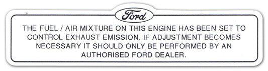 Vehicle Emission Control Decal Ford XA XB - ED2008