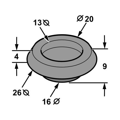 Universal Blind Grommet x1 16mm OD blanking  round  plug  rubber - GR1013