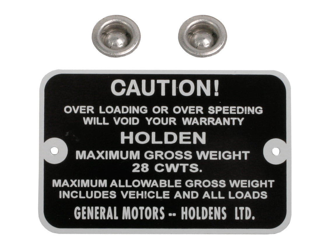 Gross Weight Tag Holden FJ Ute Van - GWT1001