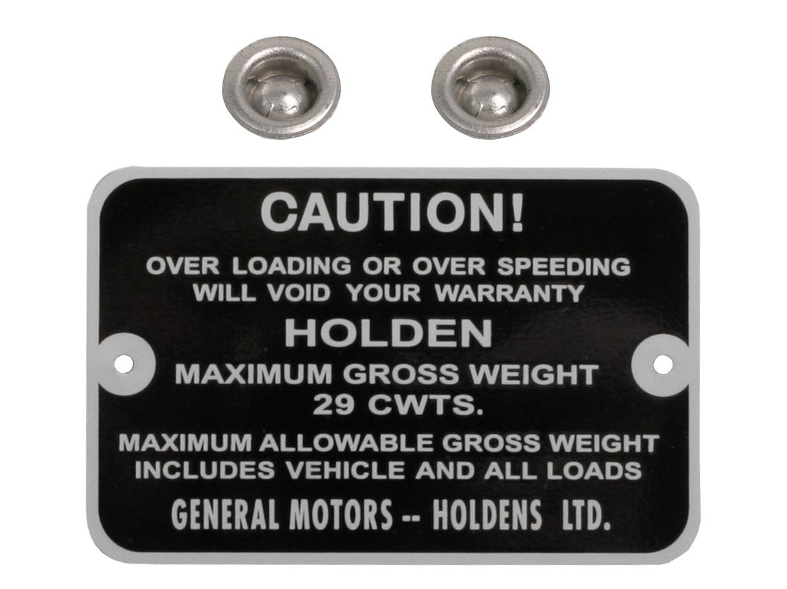 Gross Weight Tag Holden FE FC EJ Ute - GWT1002