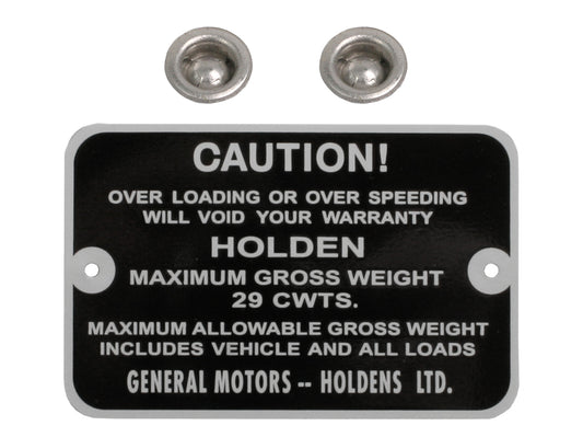 Gross Weight Tag Holden FE FC EJ Ute - GWT1002