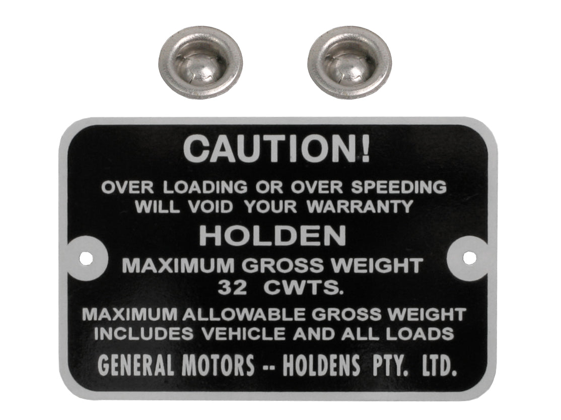 Gross Weight Tag Holden FB EK EH Ute Van - GWT1003