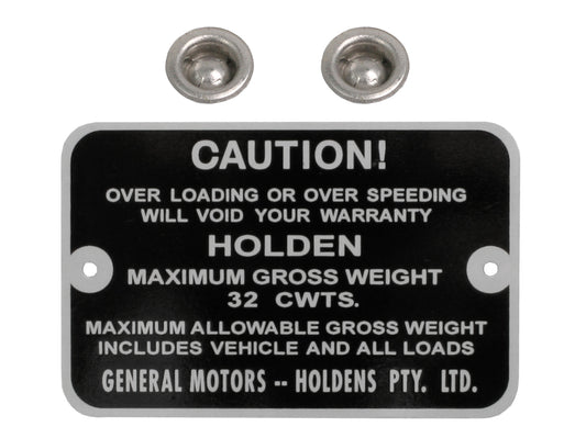 Gross Weight Tag Holden FB EK EH Ute Van - GWT1003