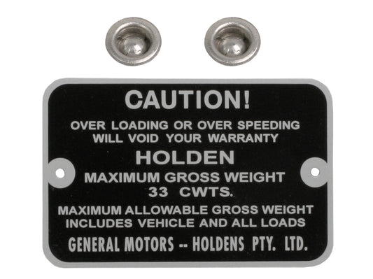 Gross Weight Tag Holden EH Van - GWT1005