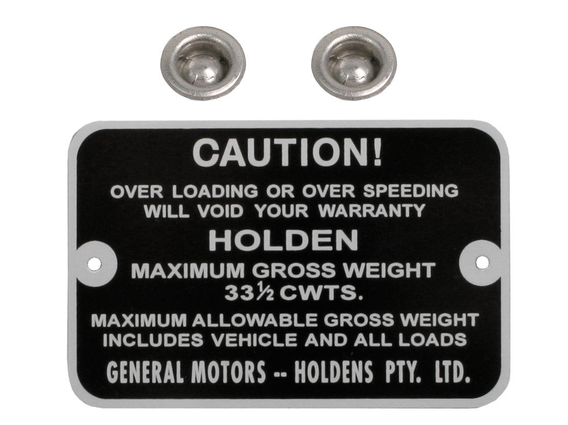 Gross Weight Tag Holden HD HR Ute - GWT1006