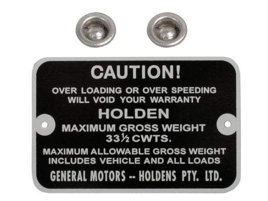 Gross Weight Tag Holden HD HR Ute - GWT1006