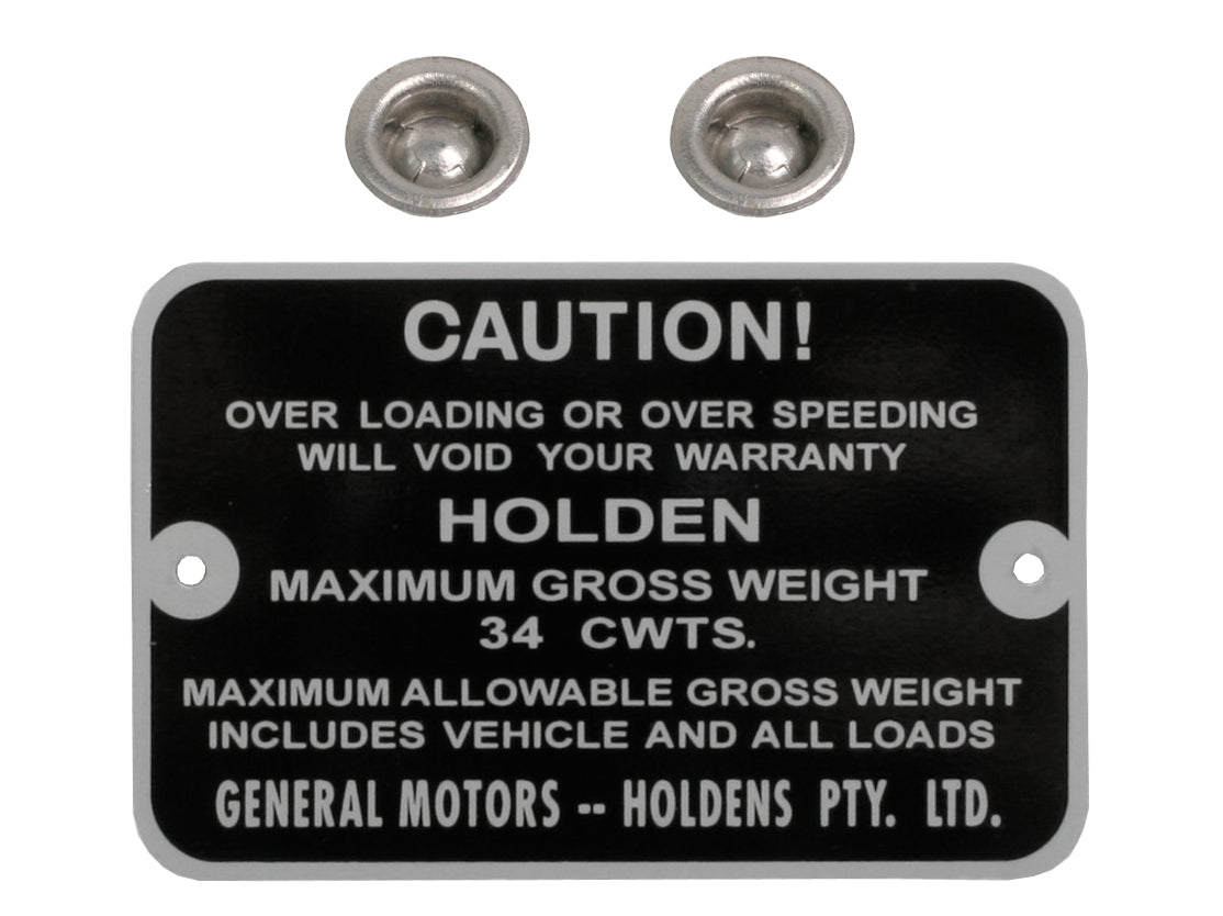 Gross Weight Tag Holden HD HR Van - GWT1007