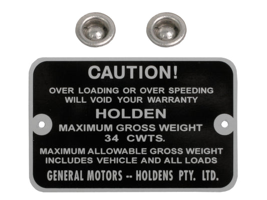 Gross Weight Tag Holden HD HR Van - GWT1007