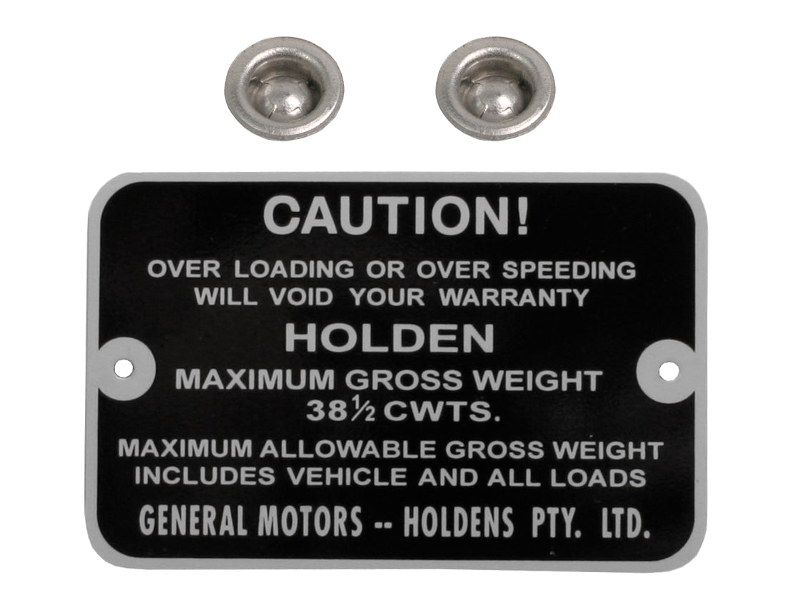Gross Weight Tag Holden HK HT HG Ute - GWT1008