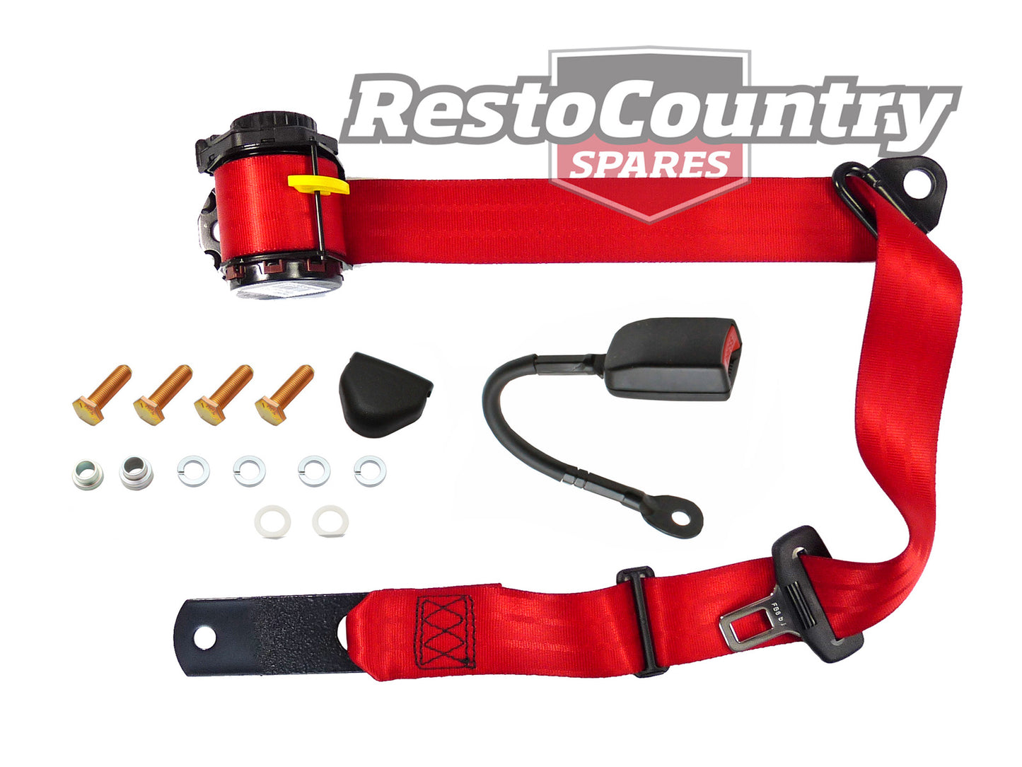 Pillar Mount Inertia Seat Belt (Red - 400mm Solid Stalk) Holden / Ford - K1513R