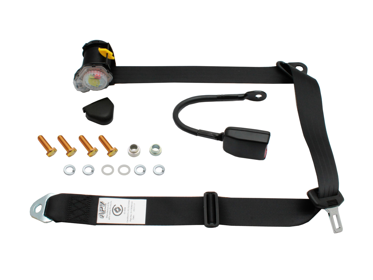 90/90 Pillar Mount Inertia Seat Belt (Black - 350mm Solid Stalk) Shortened Length Holden / Ford - K7630S