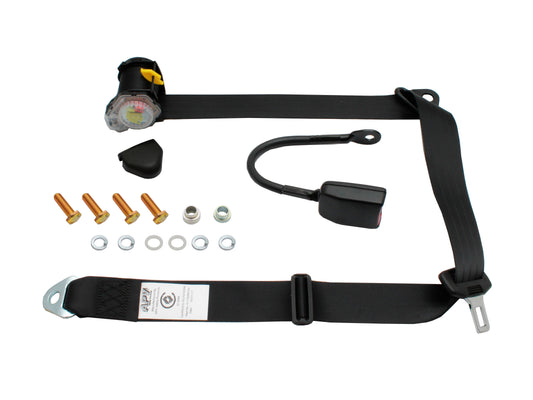 90/90 Pillar Mount Inertia Seat Belt (Black - 350mm Solid Stalk) Shortened Length Holden / Ford - K7630S