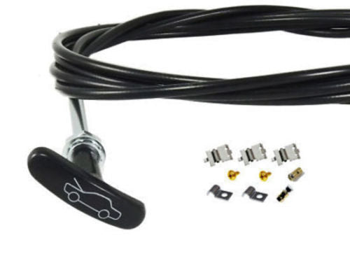 "Bonnet Release Cable NEW 100"" Universal 'T' Handle Holden Ford Valiant +Fitting kit - KCAB1011-100_x2"