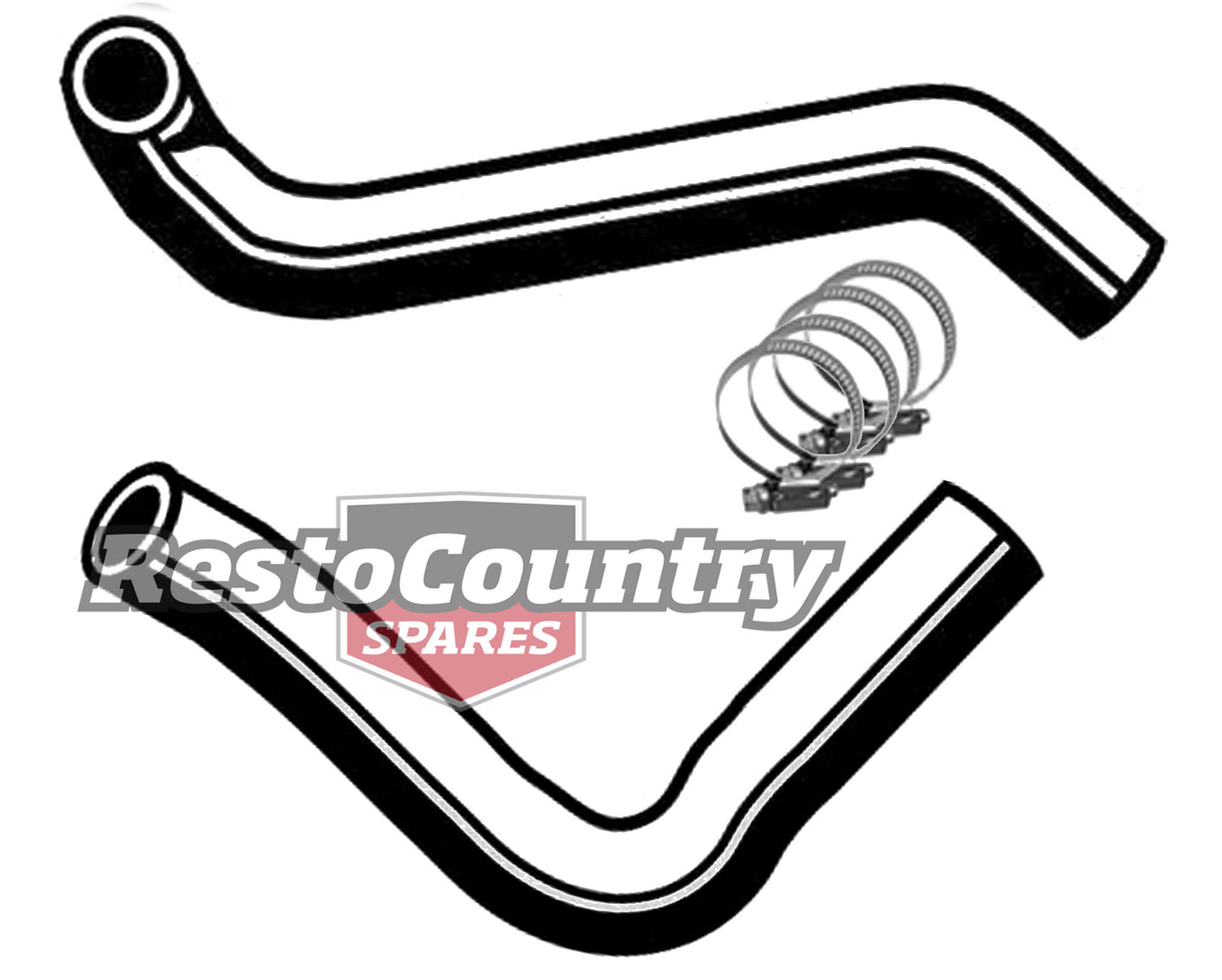Ford Service UPPER + LOWER Radiator Hose + Clamp Kit XW XY ZD 351 V8 Cleveland - KH40