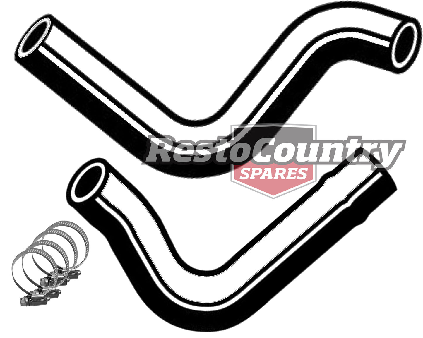 Ford Service UPPER + LOWER Radiator Hose + Clamp Kit XY ZD V8 302 Windsor NO A/C - KH44