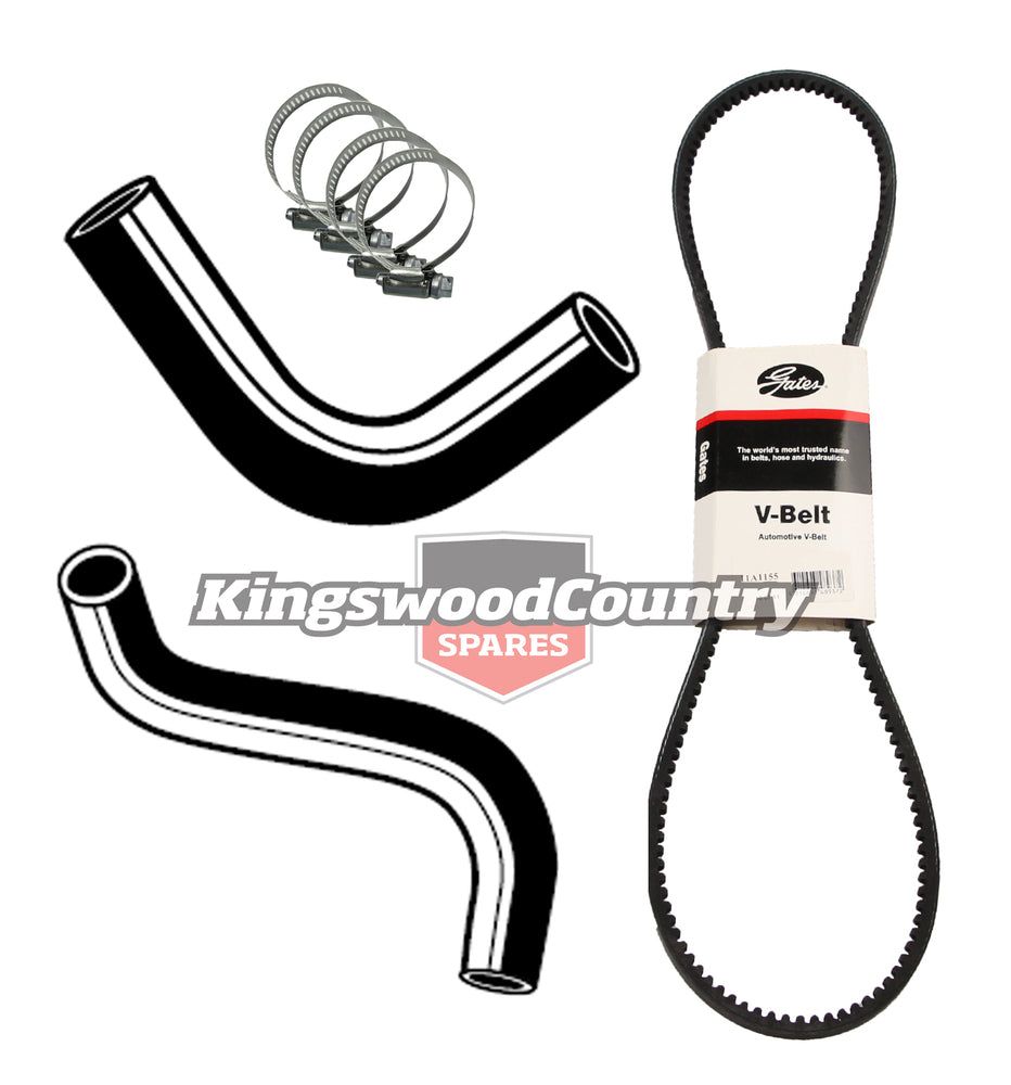Holden Service Radiator Hose +Clamp +Fan Belt Kit HK HT HG 6cyl 161 186 - KHB1