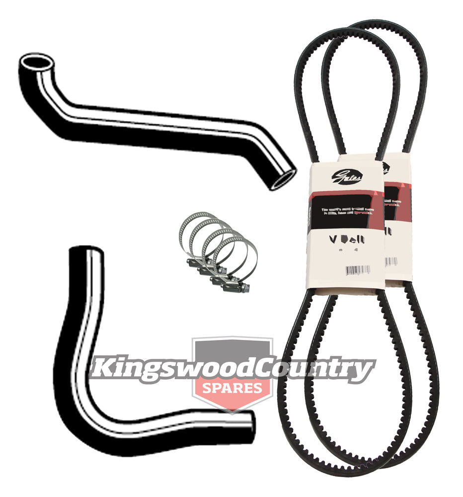 Holden Service Radiator Hose +Clamp+Fan+AC Belt Kit HJ HX 6cyl 173 202 w/Air - KHB11