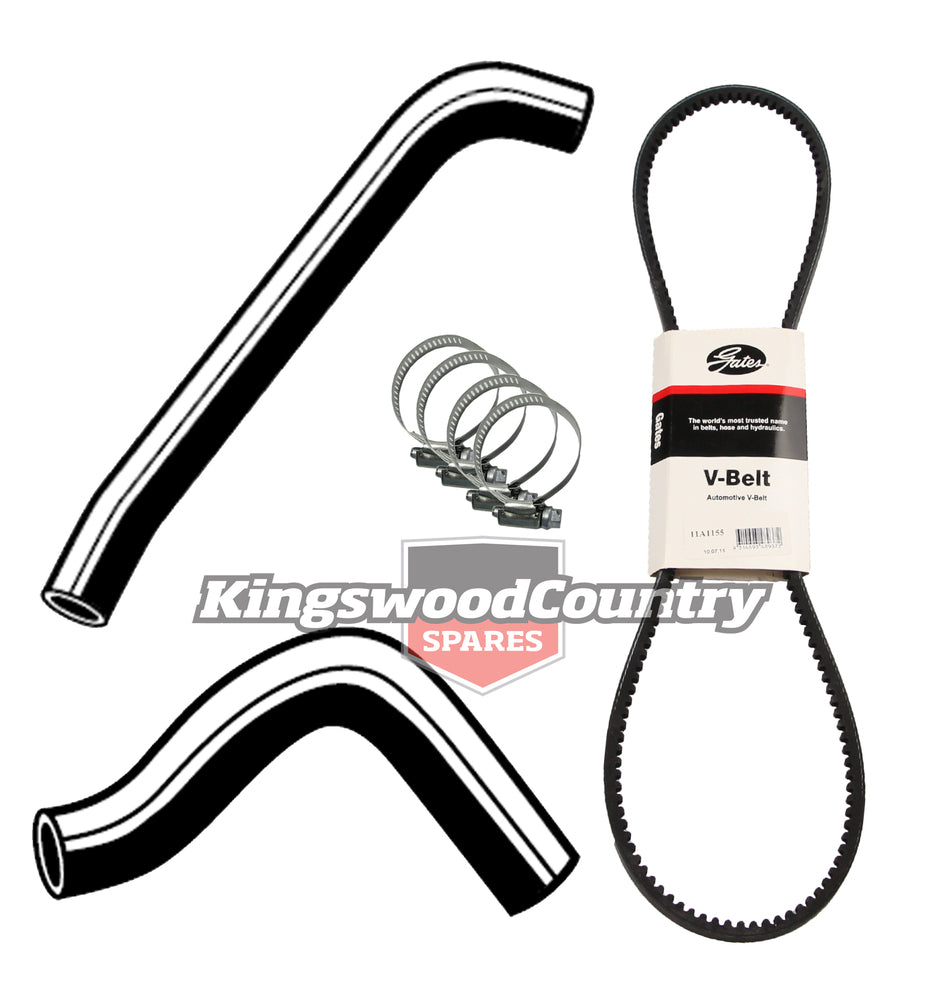 Holden Service Radiator Hose +Clamp +Fan Belt Kit HT HG V8 253 308 No Air Con - KHB2