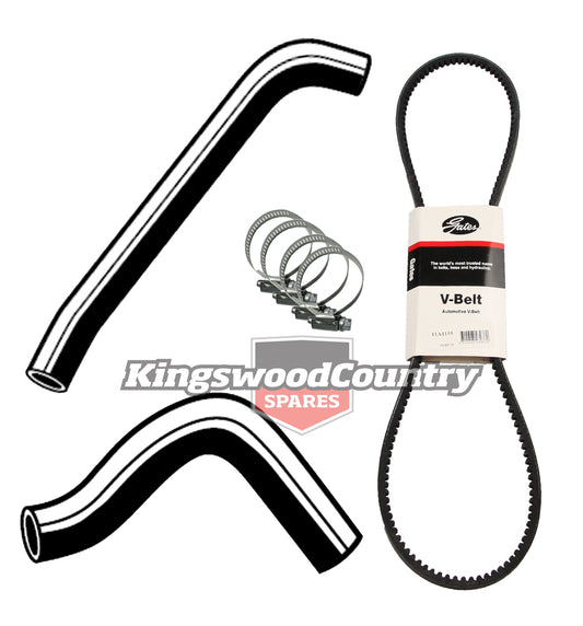Holden Service Radiator Hose +Clamp +Fan Belt Kit HT HG V8 253 308 No Air Con - KHB2