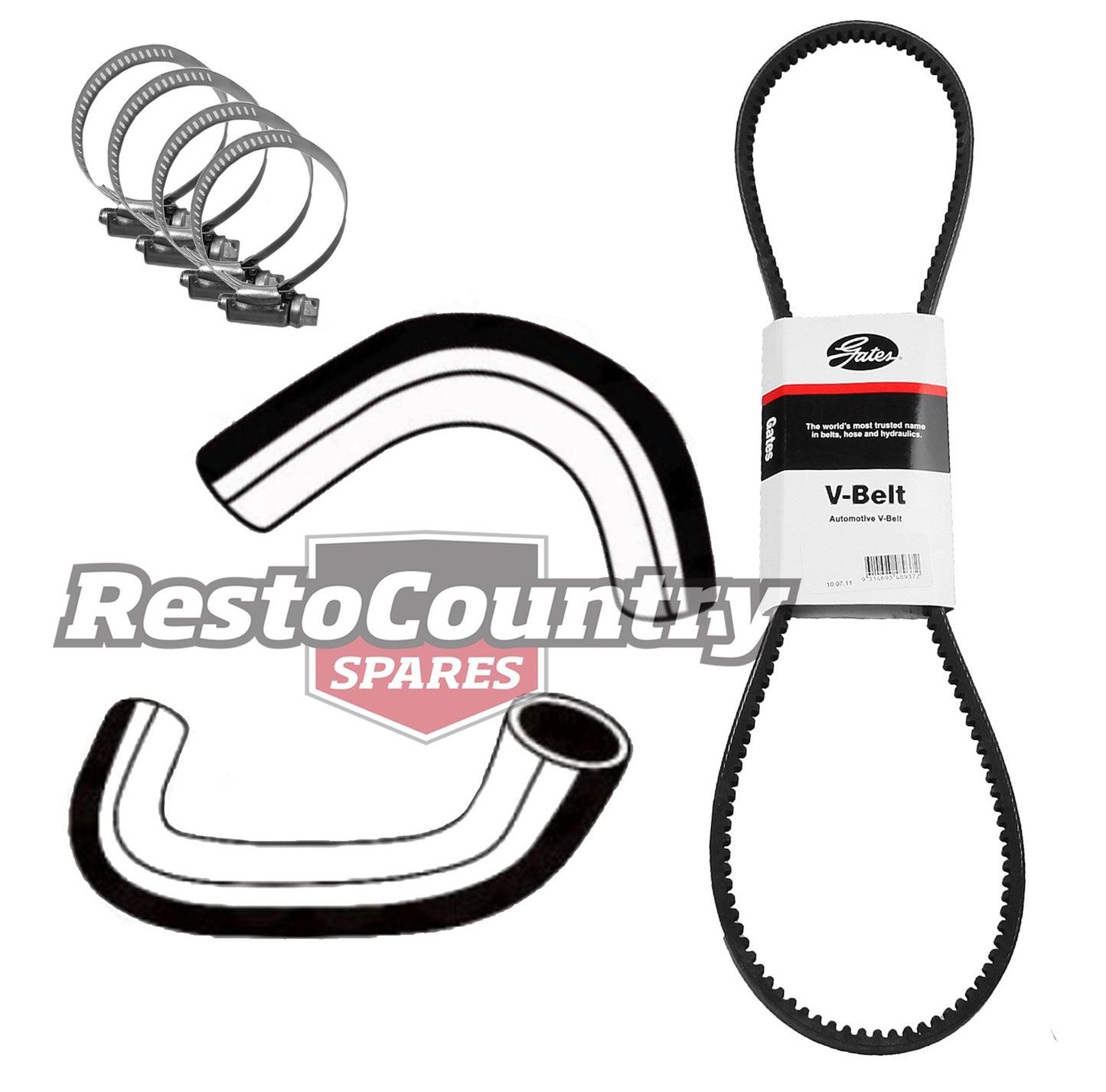 Holden Torana Service Radiator Hose +Clamp +Fan Belt Kit LC 6cyl 138 161 173 186 -KHB20 - KHB20