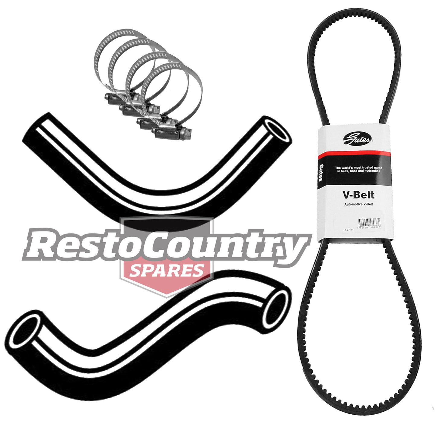 Holden Torana Service Radiator Hose +Clamp +Fan Belt LJ 6cyl 138 173 202 NON A/C -KHB21 - KHB21