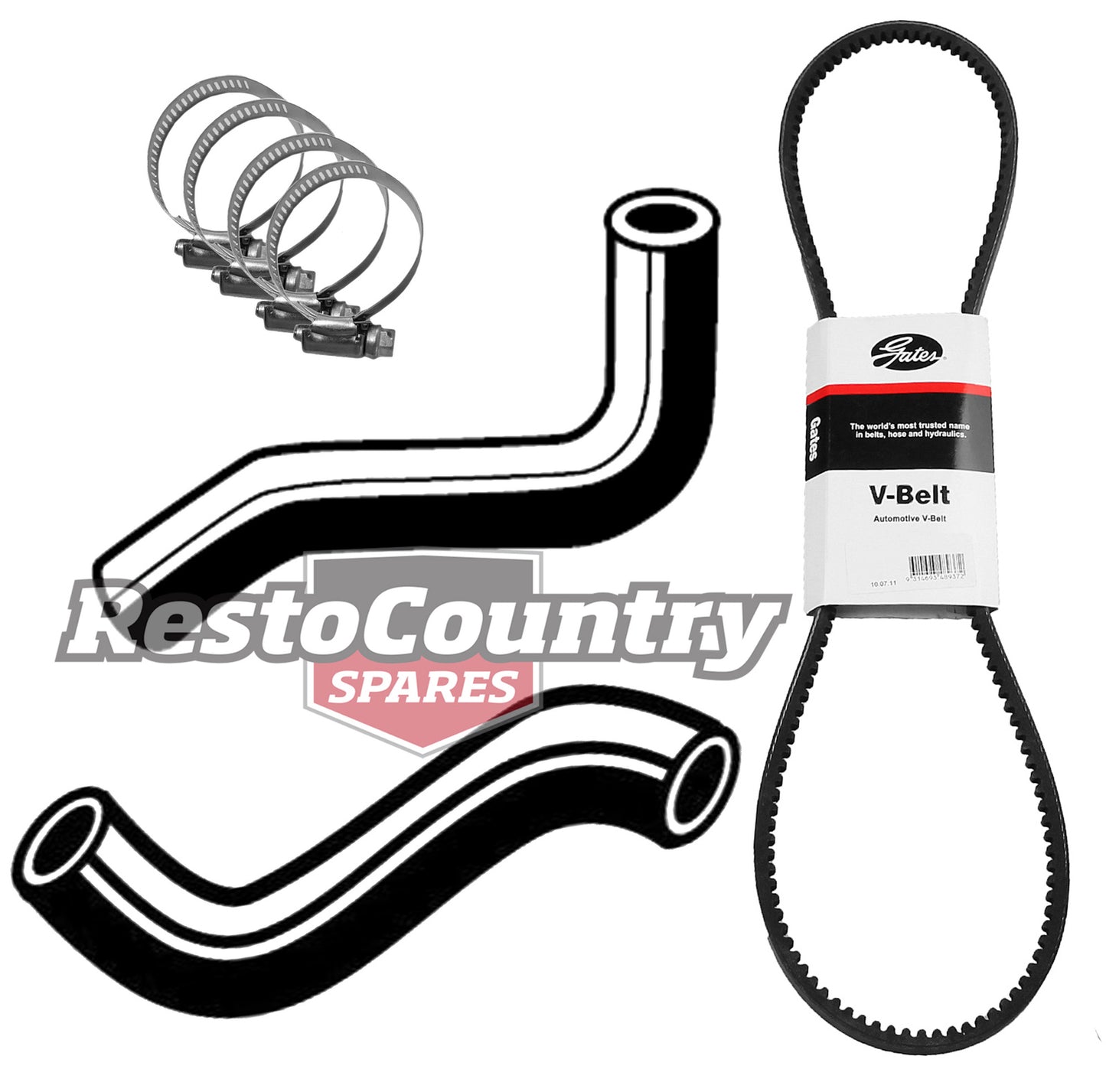 Holden Torana Service Radiator Hose +Clamp+Fan Belt LJ 6cyl 138 173 202 WITH A/C -KHB22 - KHB22