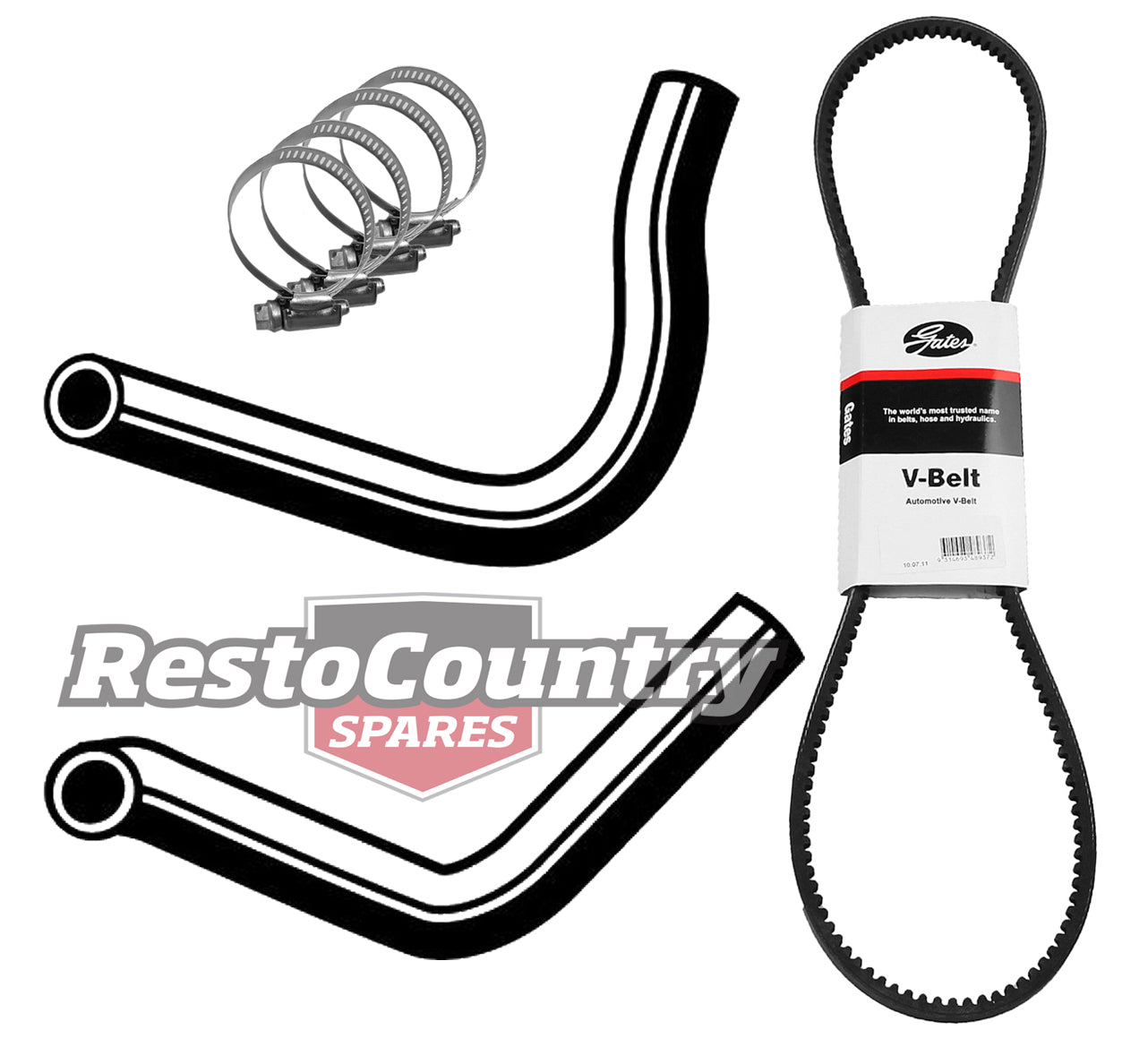 Holden Commodore Service Radiator Hose +Clamps+ Fan Belt VH 6Cyl 173 2.8L NO A/C -KHB30 - KHB30