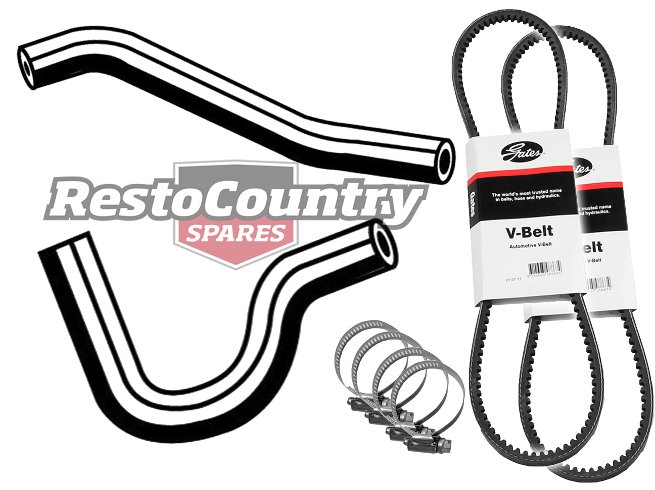 Holden Service Kit Radiator Hose +Clamp +Fan +PS Belt VH VK V8 4.2 5.0 253 308 -KHB35 - KHB35