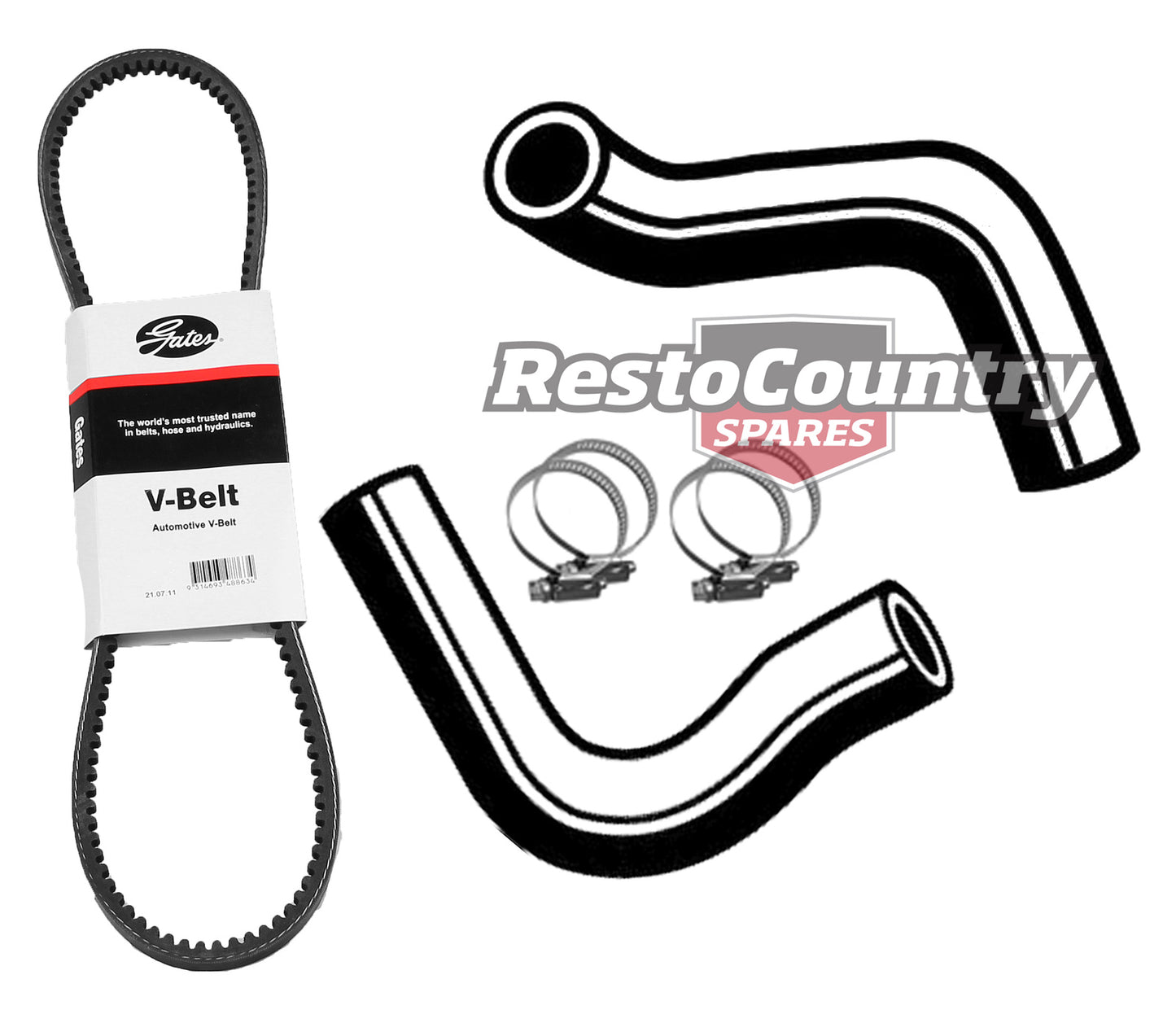Ford Service Kit Fan Belt + Radiator Hose Upper + Lower XR ZA 289 V8 rubber pipe - KHB46
