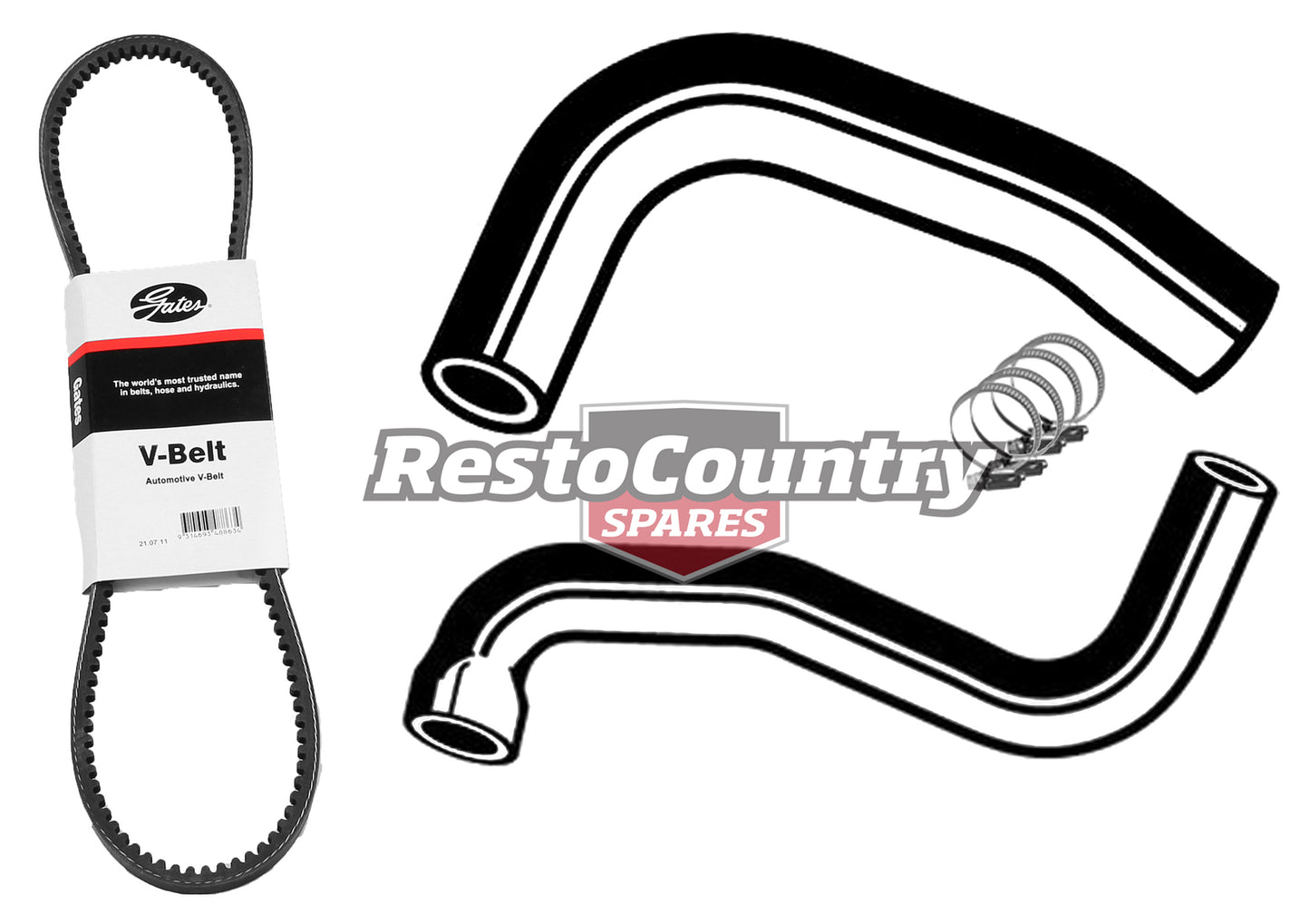Ford Service Kit Fan Belt +Radiator Hose + Clamp Kit 6Cyl XY 200 3.3 Upper+Lower -KHB51 - KHB51