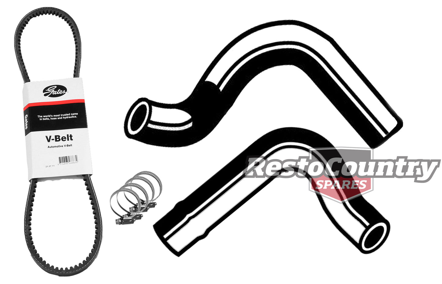 Ford Service Kit Fan Belt + Radiator Hose + Clamp Kit XY ZD V8 302 Windsor W/A/C - KHB53