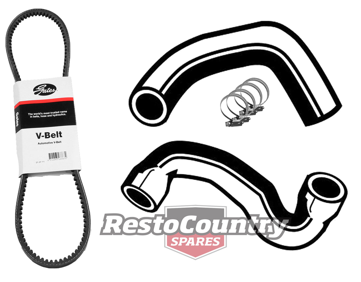 Ford Service Kit Fan Belt +Radiator Hose+Clamp Kit 6Cyl XA XB ZF ZG AUTO NON A/C - KHB55