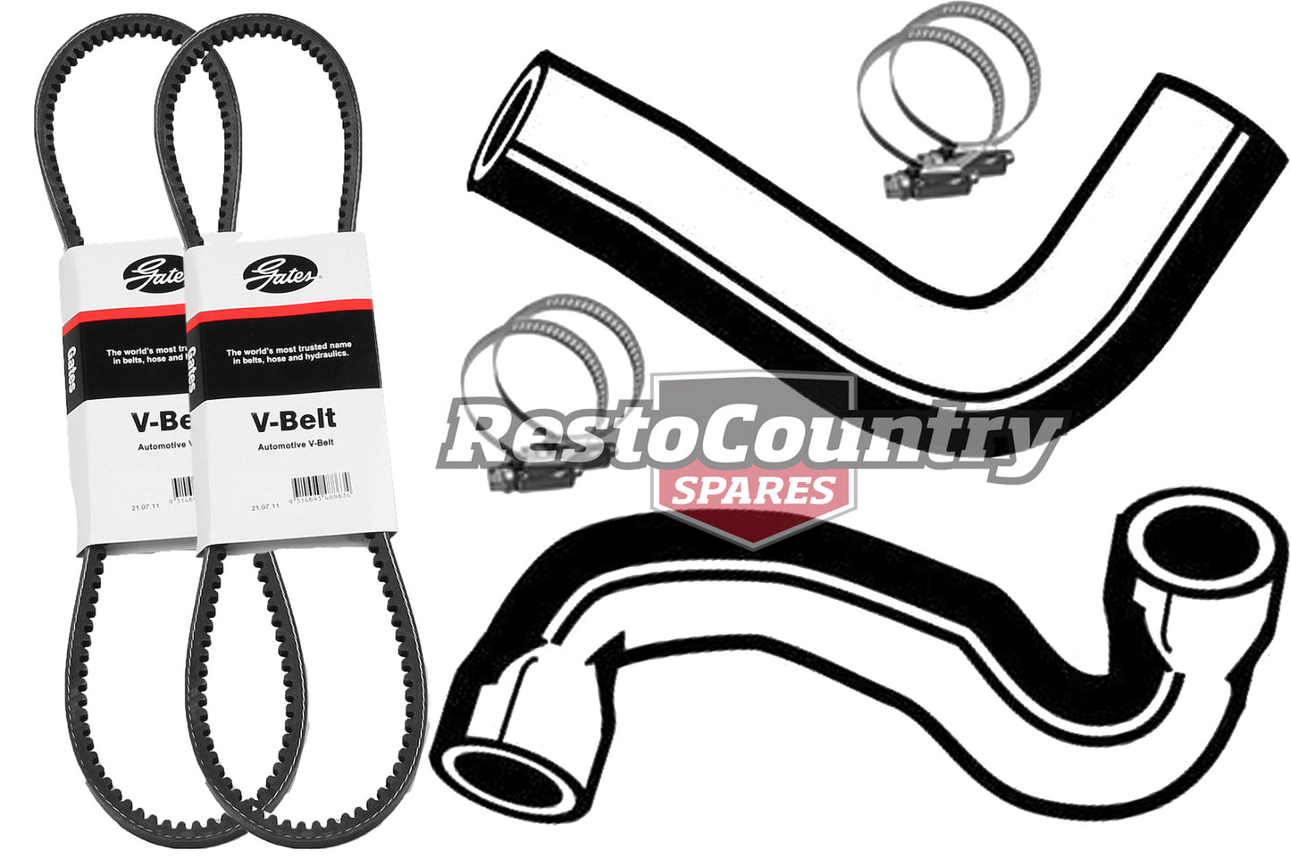Ford Service Kit Fan + P/S Belt +Radiator Hose+Clamp Kit 6Cyl XC NON A/C 3.3 4.1 - KHB61-a