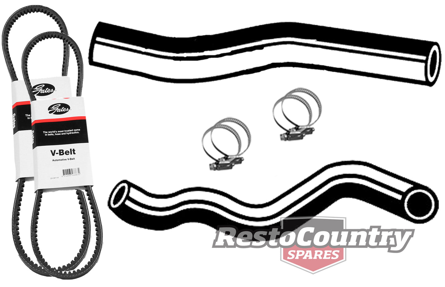Ford Service Kit Alt / Fan + A/C Belt + Radiator Hose Kit XC V8 302 Cleveland -KHB66-a - KHB66-a