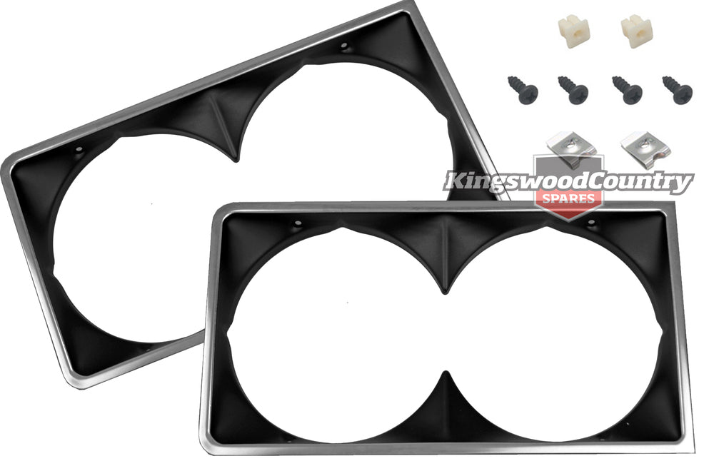 Holden HJ HX HZ Twin Headlight BLACK Surround Rim LE Monaro Statesman Premier x2 - KHLR1000Ex2