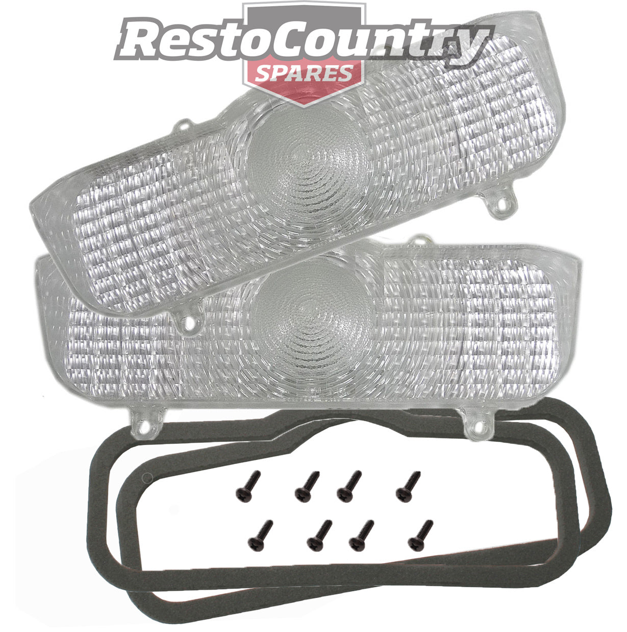 Holden HQ CLEAR Front Indicator Parker Lens + Gasket + Screws kit NEW x2 - KLFT1011_x2