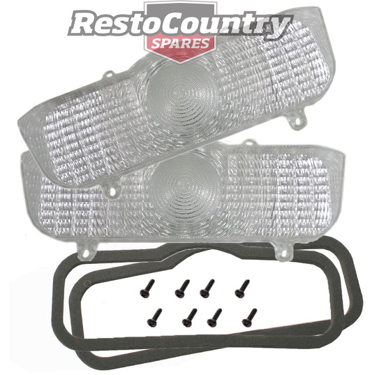 Holden HQ CLEAR Front Indicator Parker Lens + Gasket + Screws kit NEW x2 - KLFT1011_x2