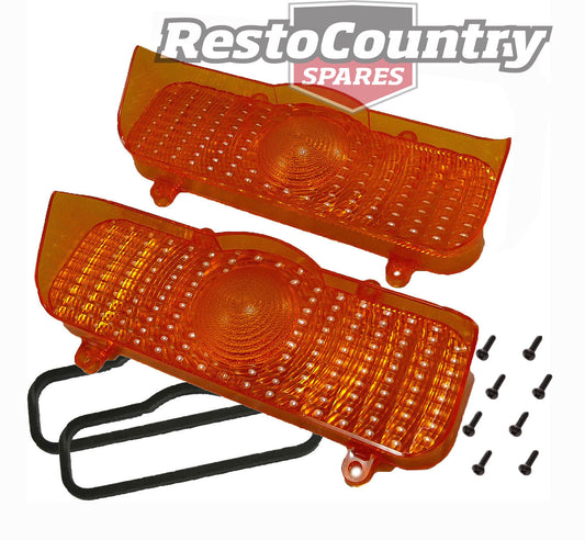 Holden HQ AMBER Front Indicator Parker Lens + Gasket + Screws kit NEW x2 yellow orange - KLFT1012_x2