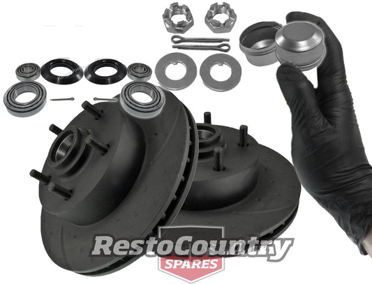 Holden HQ HJ HX HZ WB A9X Front Disc Brake Rotors SLOTTED +DIMPLED +BEARING +Nut - KRDA14D-b