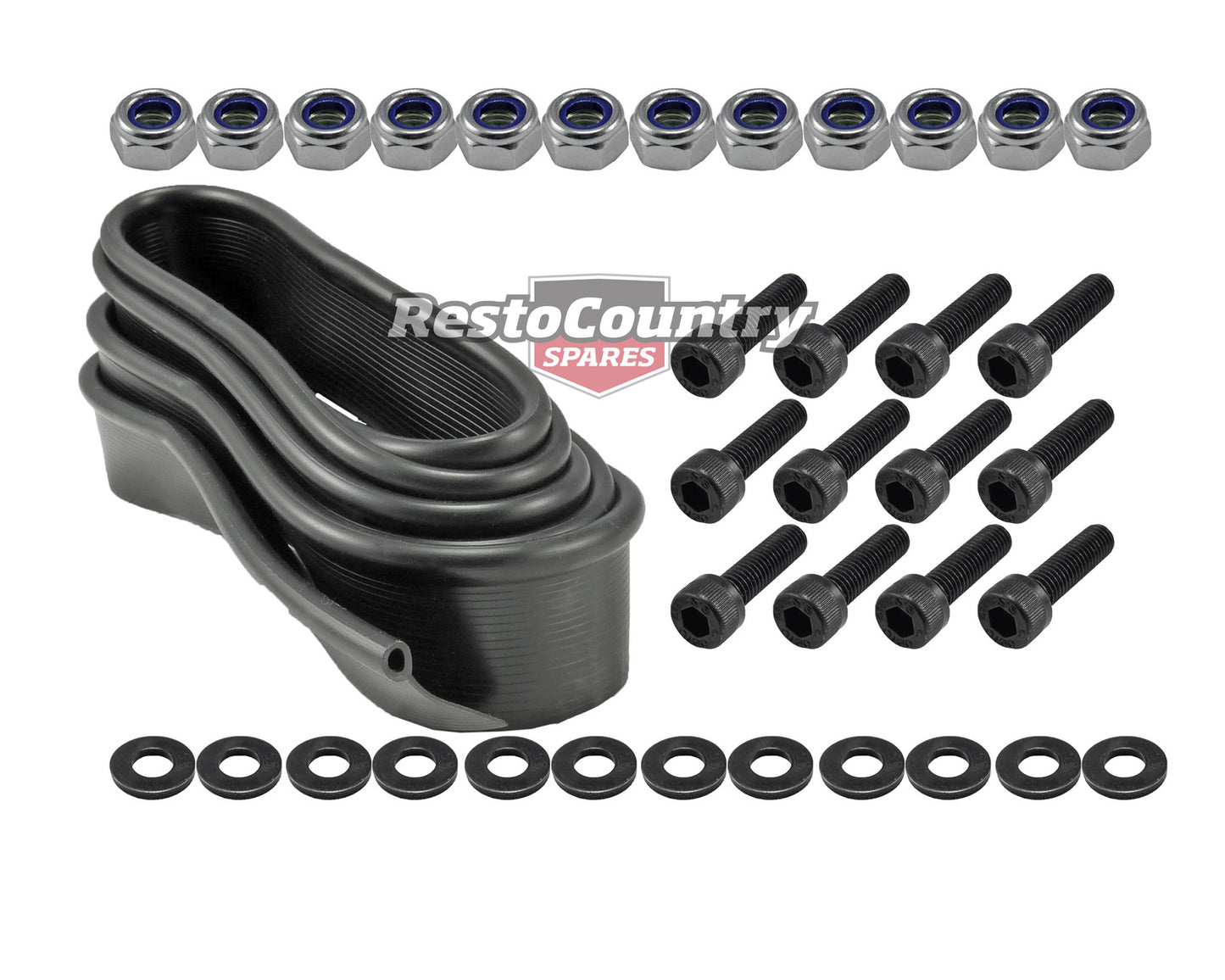Torana Bonnet Cowl / Scoop Rubber Seal kit LH LX UC A9X - No Rust BLACK Bolts - MAX028