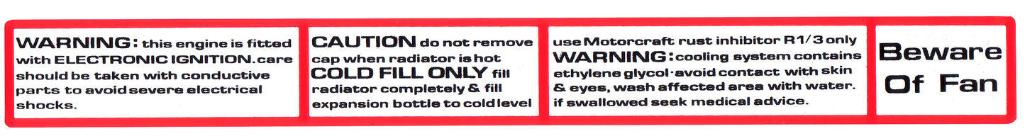 Radiator Support Panel Decal ‘Warning’ Ford XD XE ZJ ZK - RSD2004