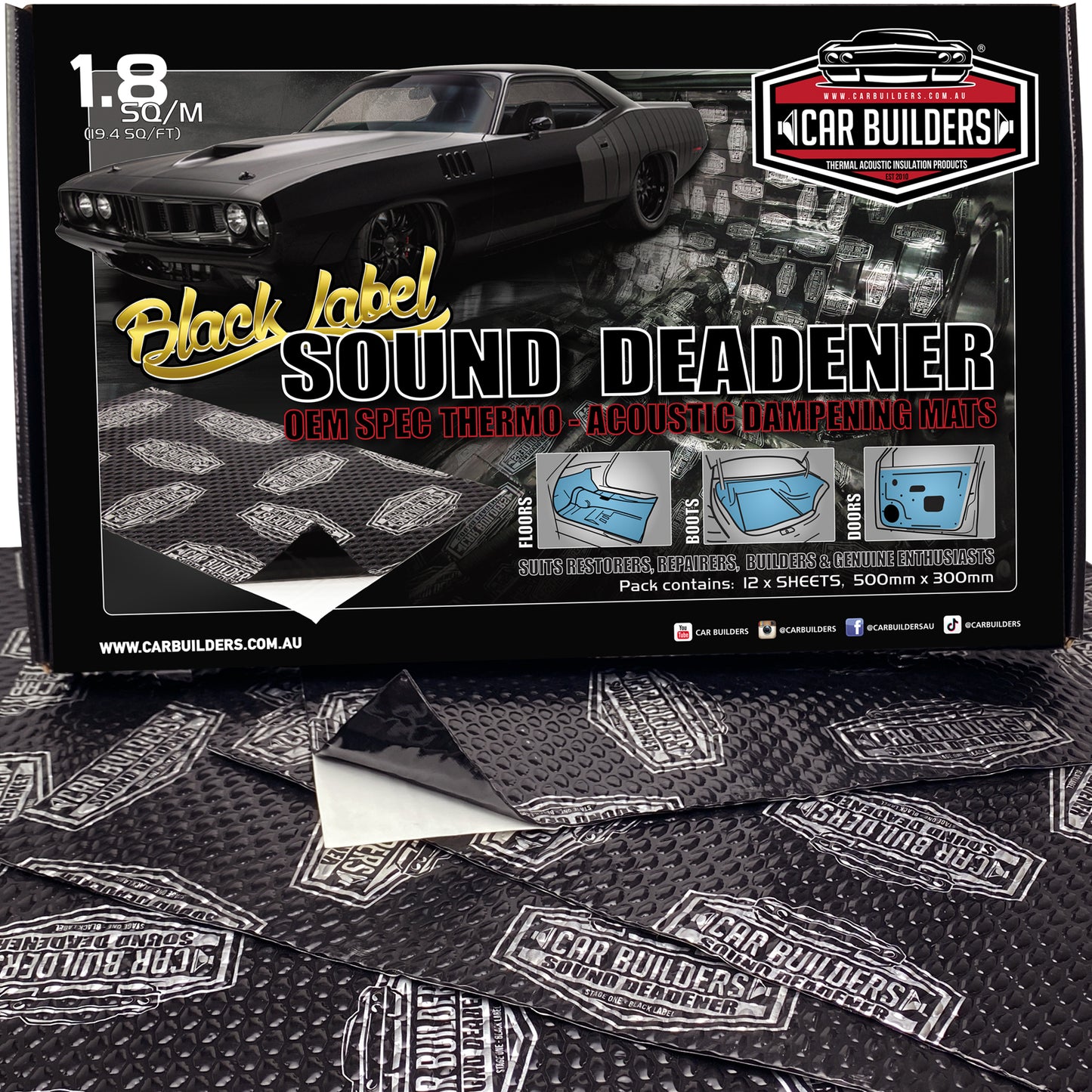 Car Builders Sound Deadening Kit Black 1.8sq - SDBLK