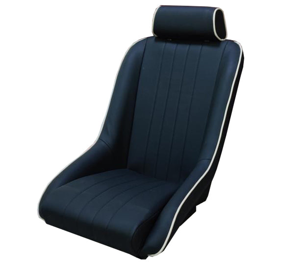 Autotecnica Low Back Seat (Black PU Leather w/ White Stripe) With Headrest - SS25HBS