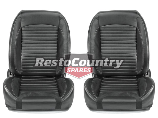 Autotecnica Retro Low Back Seat Pair (Black PU Leather w/ Accent Stitching) Universal / Ford / Holden - SS65BG