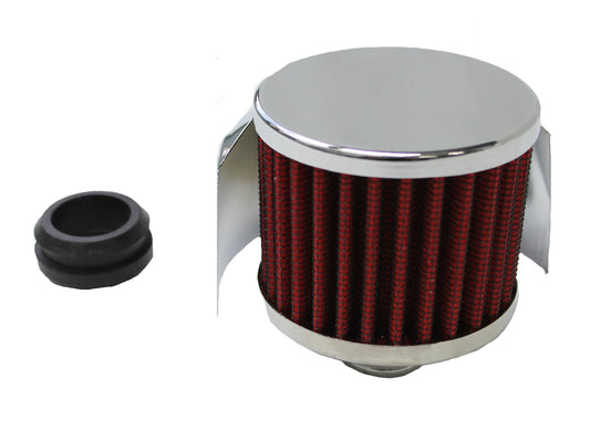 TFI Chrome Push In Valve Cover Breather Cap w/ Shield (Red Element) - TFI66-006