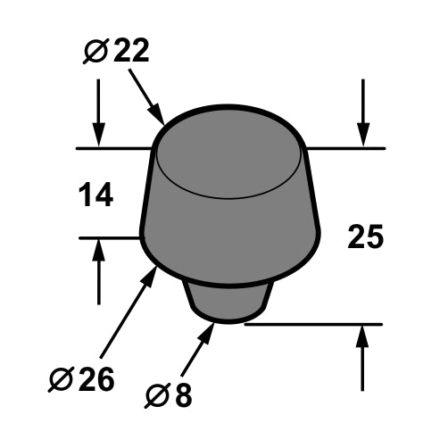 Universal Bumper Grommet Plug 13.5mm Tall 15mm Hole 26mm Base OD Tapered Rubber - U00070