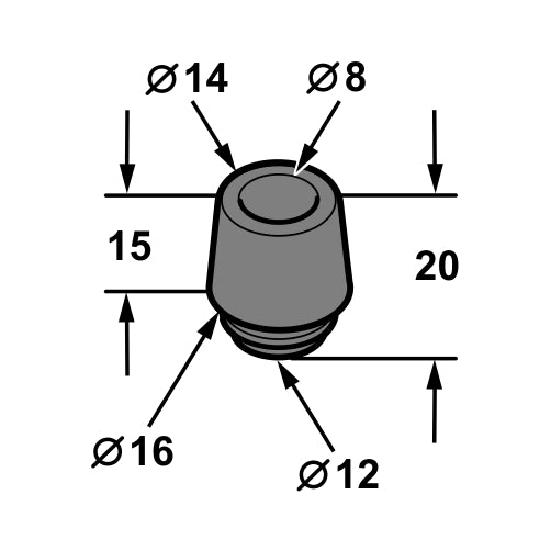 Universal Bumper Grommet Plug 15mm Tall 8mm Hole 16mm Base OD Tapered Rubber - U00104