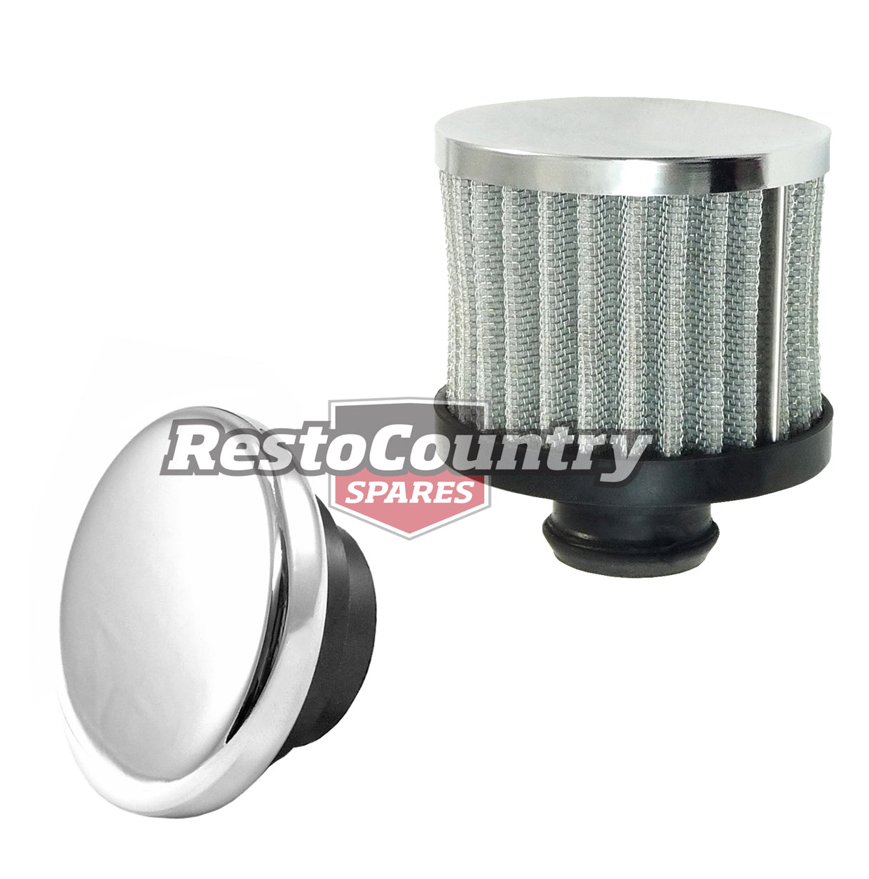 Holden Chrome Flat Oil Cap +Breather Set Push in 6 Cyl V8 253 308 186 202 rocker - k101922-A